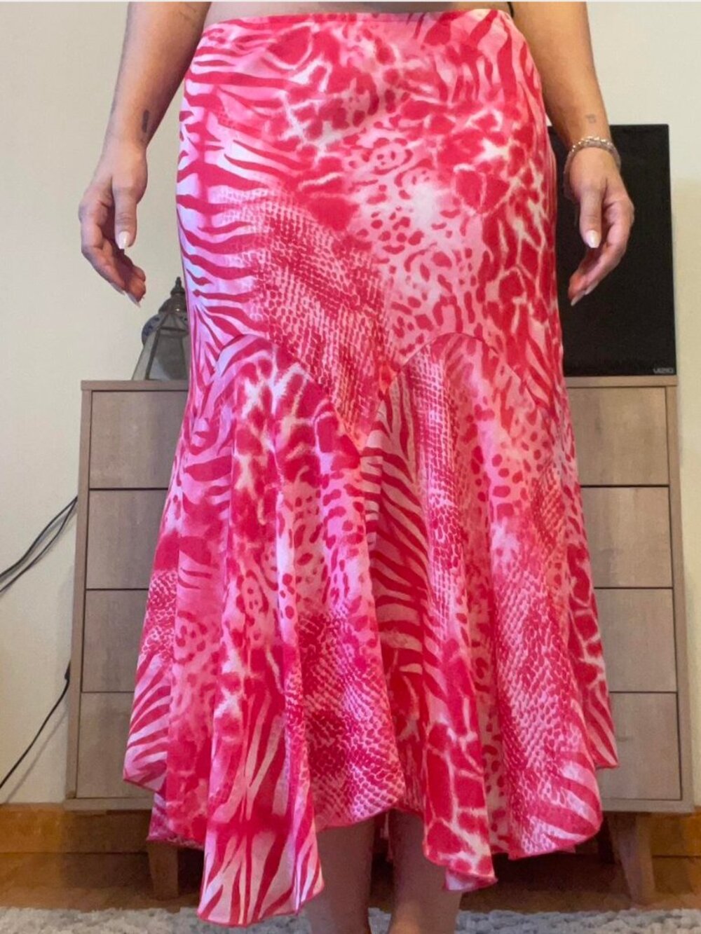Y2K Pink Printed Midi Skirt